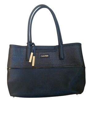 Calvin Klein Black Woven Tote Shoulder Bag
